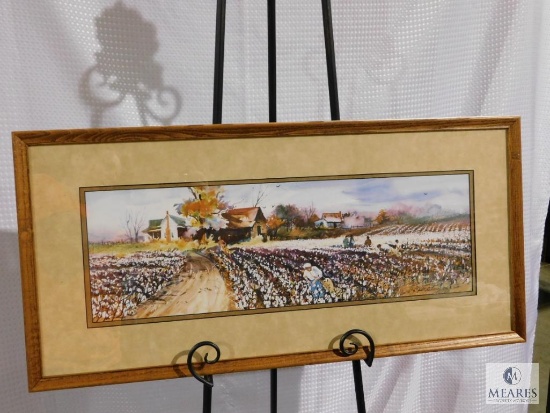 Jack C. Loney Cotton fields watercolor print Framed and Matted 14.5" x 30.5"