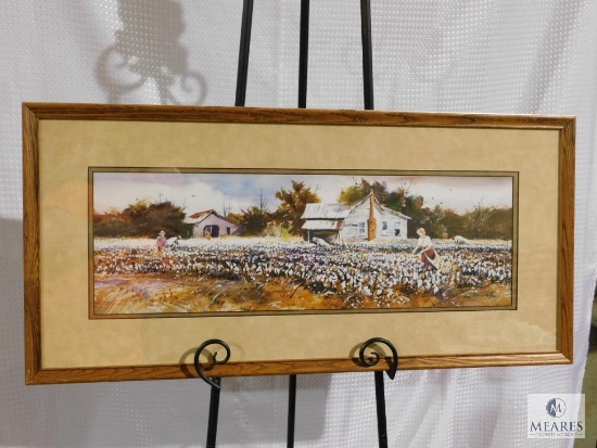 Jack C. Loney Cotton fields watercolor print Framed and Matted 14.5" x 30.5"