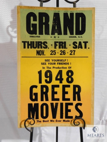 Grand Theatre Greer, SC 1948 Movies Poster Original - laminated 22" x 14"