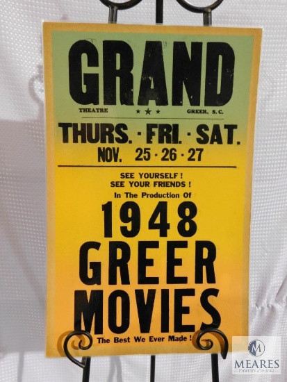Grand Theatre Greer, SC 1948 Movies Poster Original - laminated 22" x 14"