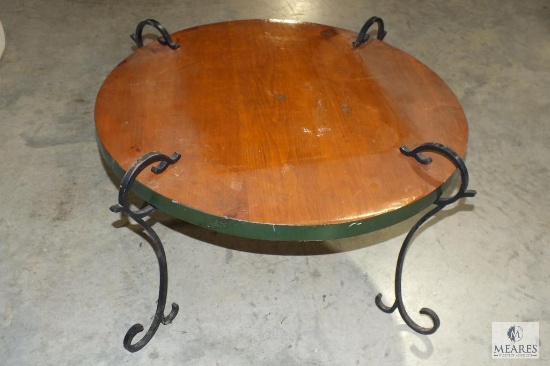 Round Wood Coffee Table with Metal Scroll legs