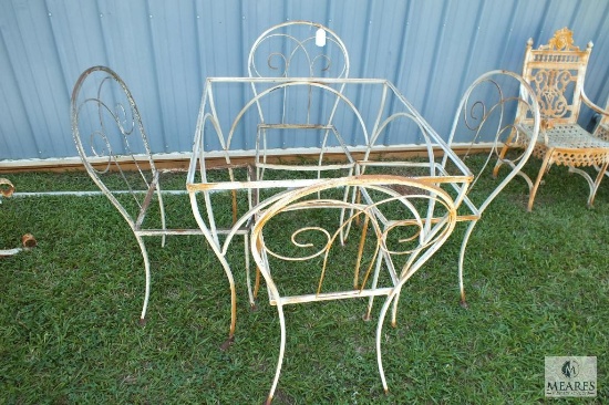 7 Piece Metal Patio Set Vintage Tables and 4 Chairs Frames only