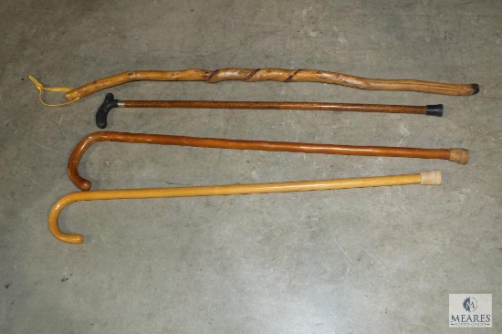 Lot of 4 Wood Walking Cane Sticks 38" - 42"