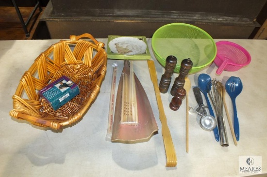 Lot Kitchen Utensils, Colander, Basket, New Chopsticks, Peppermills, and more
