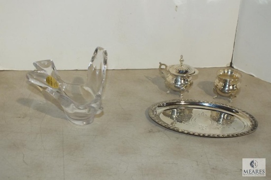 Vintage Princess House Crystal Bird Dish & Silver Plated Commodore Set