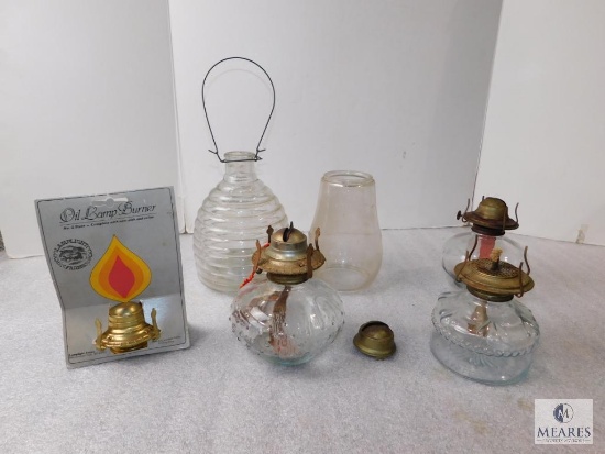 Lot Oil Lamp Lantern Glass Globes, Burners, and Bases Parts