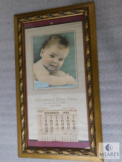 Vintage "Mickey" Framed Greenwood Dairy Farm Calendar from December 1946