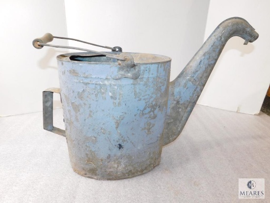 Vintage large Galvanized Watering Can with Wood Handle