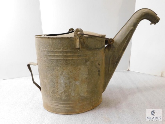 Vintage large Galvanized Watering Can with Wood Handle
