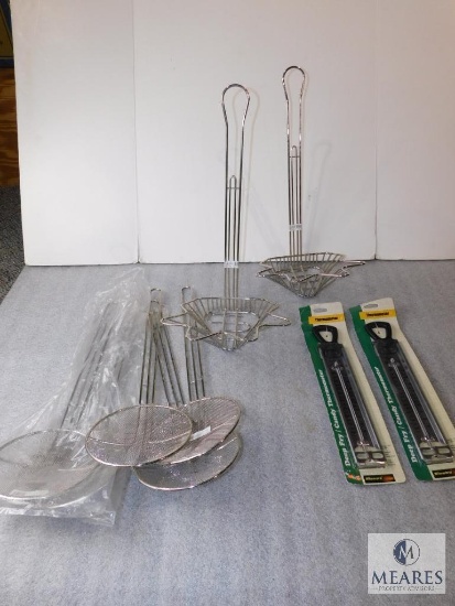 Lot of New Fryer Strainers and 2 Thermometers