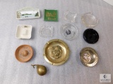 Lot various Ash Trays; Glass, Brass, Terracotta, and Metal