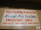 Vintage Handpainted wood Sign 2' x 4' Parking Area for Employees Only Miss and Mrs Fashion