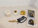 Lot Husky Snips, Roll of Twine, 2 New Tape Measures & 1 Used