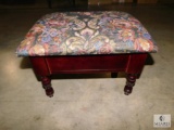 Small Footstool with Floral tapestry top and cherry finish wood legs