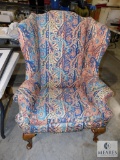 Wingback Chair with southwestern pattern upholstery & wood legs