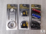 Lot New 4 piece LED Mini Flashlights, 2 Piece Tape Measure Set, & 3 piece Magnetic Tool Set