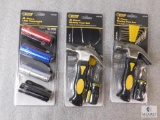 Lot New Set of 4 LED Mini Flashlights & 2) New 3 piece Stubby Tool Set