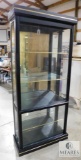 Glass Display Cabinet Lighted, Mirror Backed, Black & Gold trim Frame with Glass Shelves