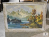 Large Painting on Canvas with ornate wood Frame - Back signed S. Wanger