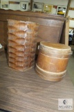 Lot Small Wood Barrel w/ Lid and Wood Carved Canisters