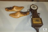 Spartus Wall Clock and Pair of Wood Shoe Molds