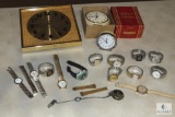 Lot Vintage Mens Wrist Watches and Roxhall Wall Clock & Gilbert Alarm Clock