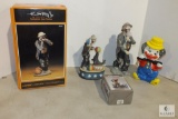 Lot Emmett Kelly Porcelain Figurines Collection 4 Pieces & Ceramic Clown Bank