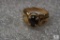 10K Gold Mens Ring Tiger eye type Stone w/ 2 Small Diamonds