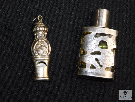 Sterling Perfume bottle and sterling whistle pendant