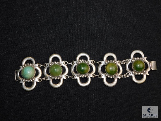 Mexico silver link bracelet green agates
