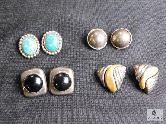 Lot of 4 pcs of mexican sterling modernist clip earrings
