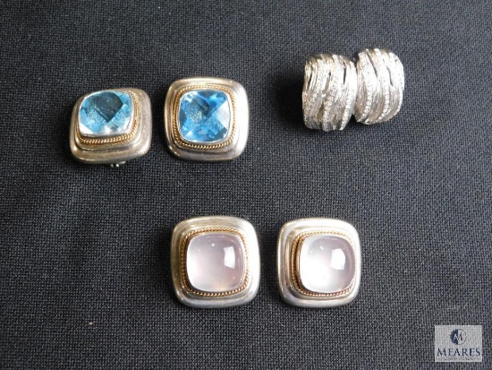 Lot of 3 pcs of sterling clip earrings with stones