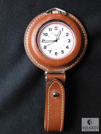 Swiss Army Pocket Watch w/ Leather Holster glow-n-dark hands