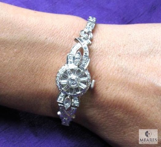 Hamilton Ladies Wrist Watch 7 carat Diamonds 14K WG & Platinum