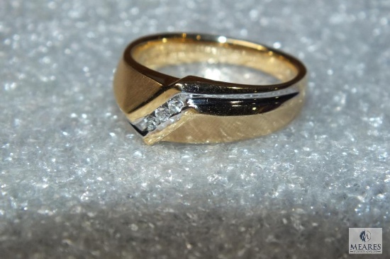 14K Gold Mens Band Ring with Small Diamonds