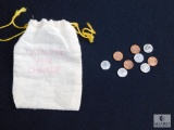 Miniature coin replicas pennies, dimes, nickels, quarters in bag 