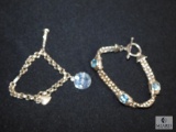Lot of 2 sterling bracelets - charm bracelet with 3 sterling charms, link toggle closure bracelet