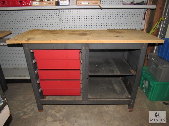 Tool Chest Bench Table 5 Drawer w/ Cabinet and Wood Table Top