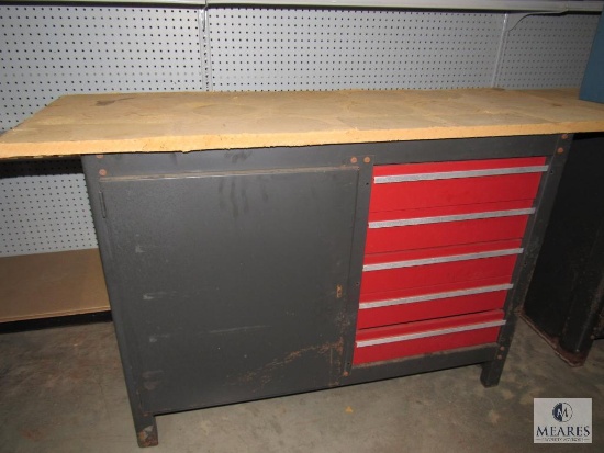 Tool Chest Bench Table 5 Drawer w/ Cabinet and Wood Table Top