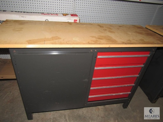 Tool Chest Bench Table 5 Drawer w/ Cabinet and Wood Table Top