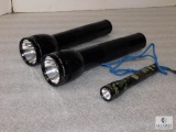 Lot 3 Maglite Flashlights - 2 Large Black, 1 Small Camo