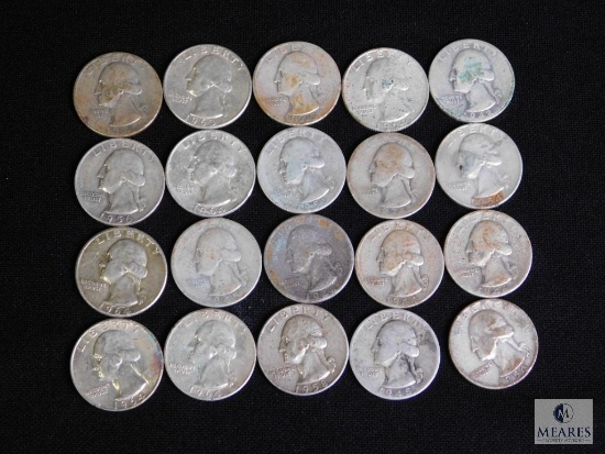 Lot 20 Silver Washington Quarters 1964 - back