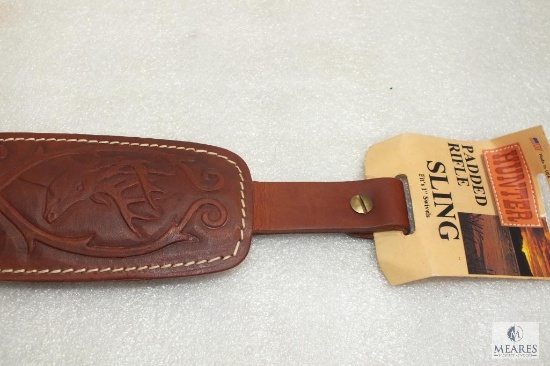 New Hunter leather padded rifle sling with embossed deer. Adjustable length