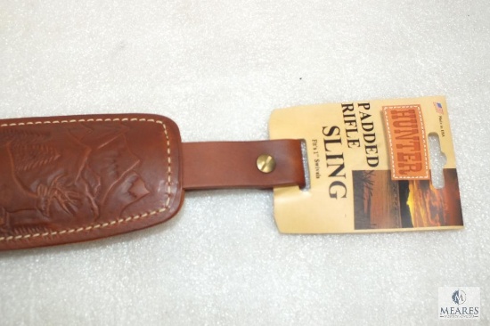 New Hunter leatehr padded rifle sling with embossed deer. Adjustable length