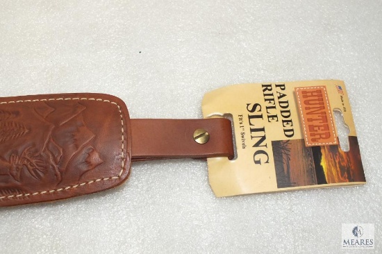 New Hunter leather padded rifle sling with embossed deer. Adjustable length