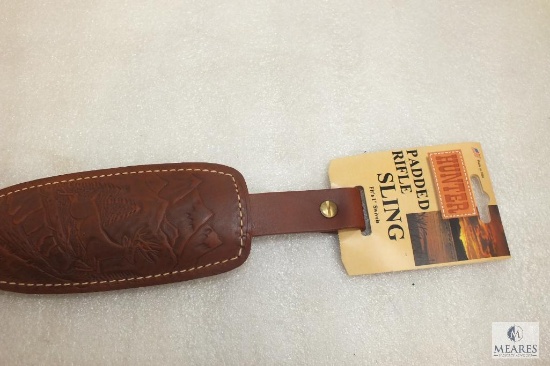 New Hunter leather padded rifle sling with embossed deer. Adjustable length