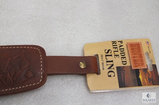 New Hunter leather padded rifle sling with embossed deer. Adjustable length