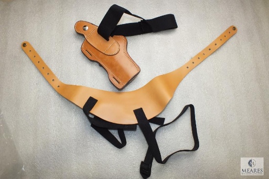 New leather shoulder holster fits 4" revolvers and medium frame semi auto pistols
