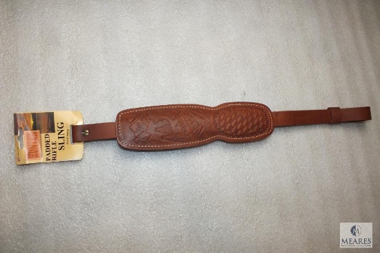 New Hunter leather padded rifle sling with embossed deer. Adjustable length