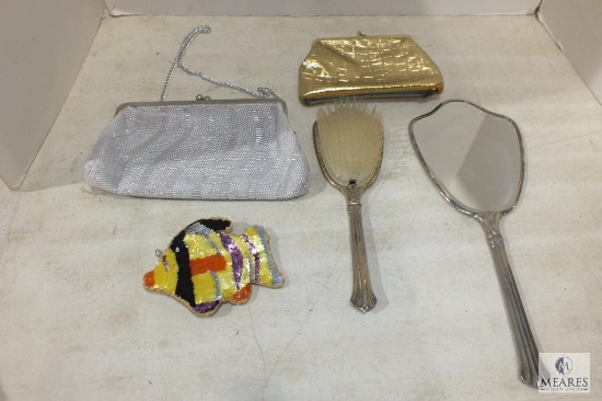 Lot of Assorted items , Mirror, brush, pouches